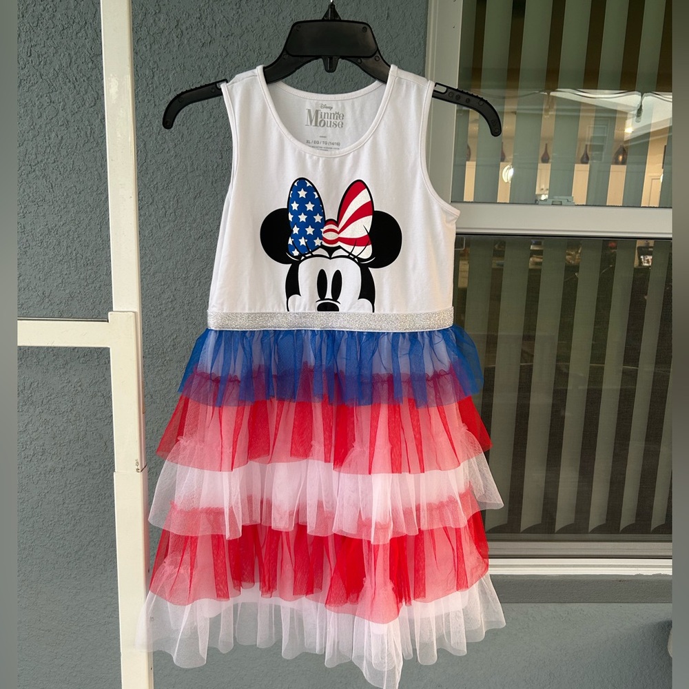 Girl’s Disney Tulle Ruffle Patriotic Fourth Of July Dress Size 14/16